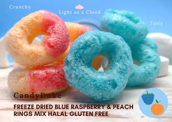UK Freeze Dried Sour Gluten Free Candy.Blue Raspberry&Peach Rings|tiktok viral|Unusual Sweet Birthday Present.Halal Sweets.Gift for her/him