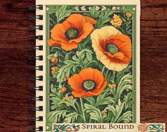 William Morris Poppies Floral Spiral Notebook