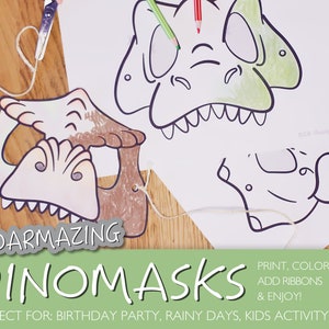 DIY Dino Masken zum ausmalen - Ausdruck für zuhause sofort einsatzbereit T-Rex Dinosaurier Triceratops Stegosaurus Buntstifte
