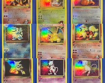 9- 1st Edition Holo replica Cards Charizard, Blastoise, dragonite, mew, Mewtwo, Erika’s Venusuar, dark Alakazam, Blaine’s Arcanine&Charizard