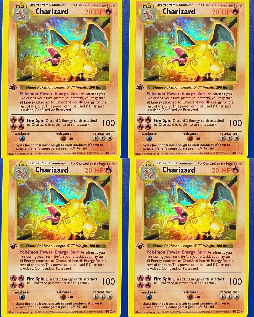 4high Quality 1st Edition Holographic Charizard Custom Proxy Card! You Get 4 Cards! Etsy