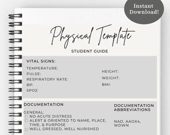 DIGITAL Download, Printable Essential H&P Clinical Template for Medical Students, PAs, or Nurses - Physical