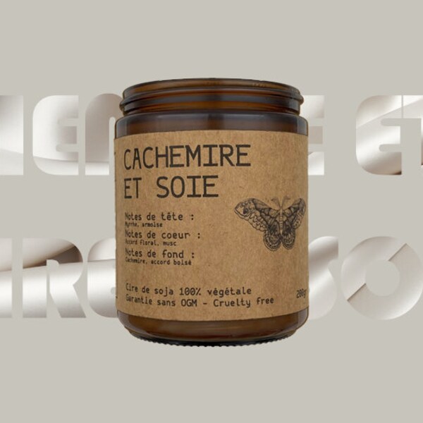 Bougie naturelle parfum Cachemire et soie / Bougie artisanale / Bougie cire de soja / Bougie qui crépite / Mèche en bois / Made in France