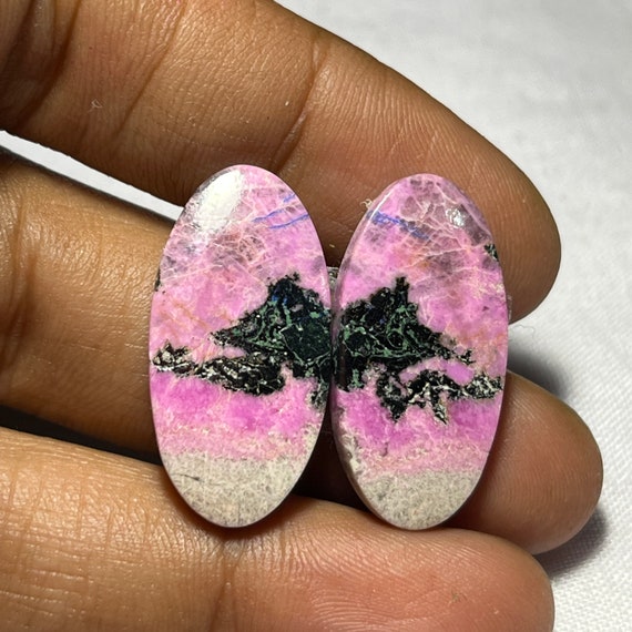 Natural Pink Cobalto Calcite Cabochons, Oval Gemstone Pair (26X13 mm)