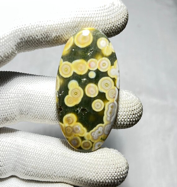 Natural Ocean Jasper Cabochon – Designer Gemstone (25x49x6 mm)