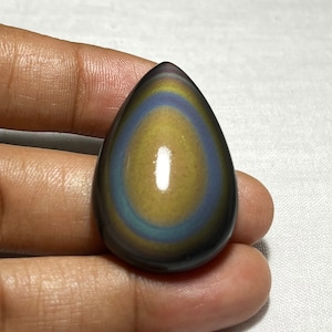 100% natural  Rainbow Obsidian  Cabochon  Very rare Rainbow obsidian gemstone pear shape for jewelry making  (39X24X9mm 52 CTS code-SB ,133