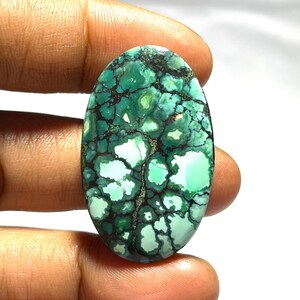 Oval tibetansk turkos cabochon, naturlig lös ädelsten (38x23x6 mm)