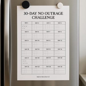 30-Day No Outrage Challenge Printable – 30‑Day Mindset Reset & Habit Tracker | 8.5×11 PDF