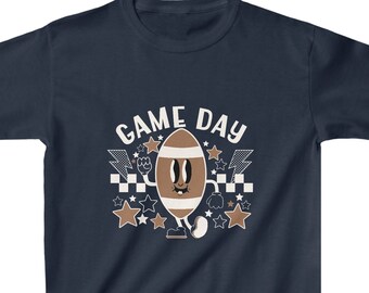 Retro Game Day Football Kinder T-Shirt aus schwerer Baumwolle.