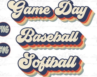 Retro Baseball, Retro Game Day, Retro Softball, Bundle, Instant Digital Download, SVG, PNG