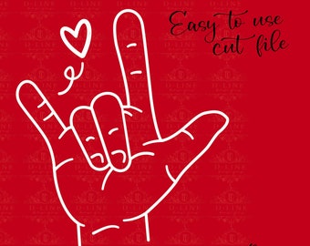 I love you hand symbol, ILY, Sign Language. Love PNG, SVG. ily design cricut, silhouette, easy to use cut file. Valentines Day, Day of Love