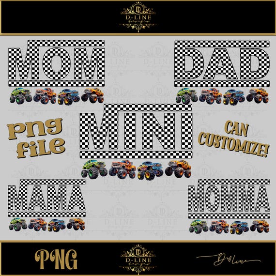 Mama Monster Truck Racing PNG Trending Shirt Design, Checkered Boy Design,, Birthday Shirt design, Mom, Dad, Mini Me, Momma Instant download