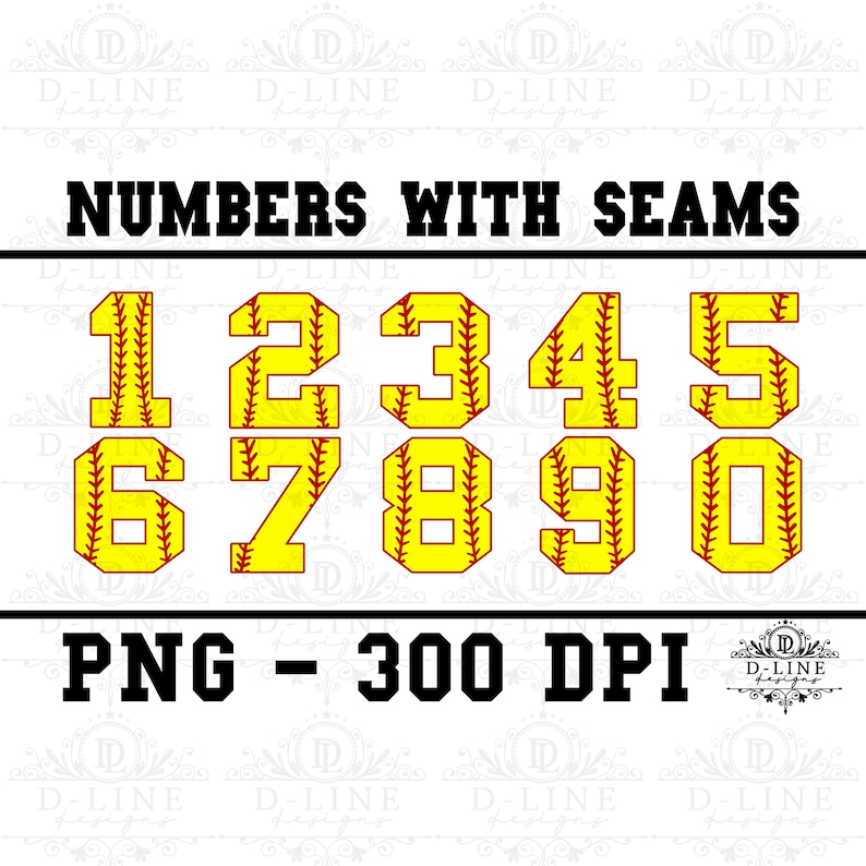 Baseball Softball Numbers SVG & PNG. Instant Digital Download. Numbers With Seams. Jersey