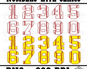 Baseball and Softball Numbers SVG & PNG. Instant Digital Download. Numbers with Seams. Jersey Numbers SVG, Cut File. Jersey Numbers.