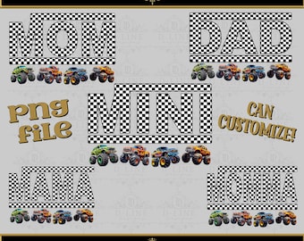 Mama Monster Truck Racing PNG Trending Shirt Design, Checkered Boy Design,, Birthday Shirt design, Mom, Dad, Mini Me, Momma Instant download