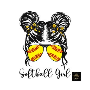 Softball Girl Messy Bun Pigtail. Instant Digital Download. Shirt Design, Sublimation, SVG, Cut File, PNG, D, Trendy Shirt Softball Life