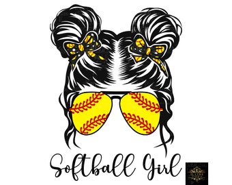 Softball Girl Messy Bun Zopf. Sofortiger digitaler Download. Shirt-Design, Sublimation, SVG, Schnittdatei, PNG, D, Trendy Shirt Softball Life