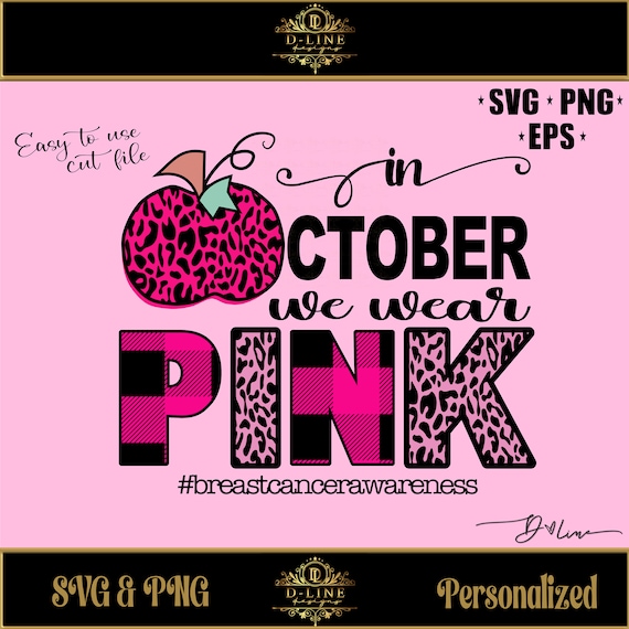 October We Wear Pink Leopard Pumpkin, PNG, SVG, EPS. Breast Cancer Awareness. Cheer Pink Out Football Mom Pink Out. Cut File, Buffalo Plaid