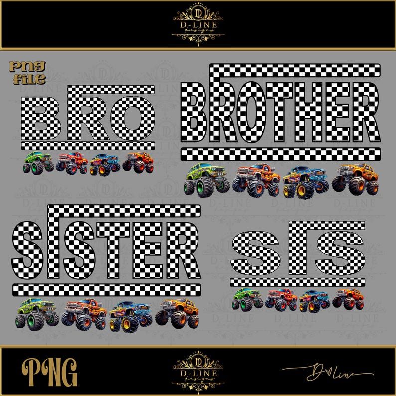 Mama Monster Truck Racing PNG Trending Shirt Design, Checkered Boy Design,, Birthday Shirt design, Mom, Dad, Mini Me, Momma Instant download image 9