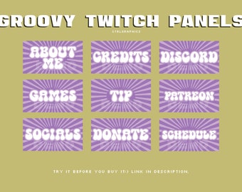 Paneles de Twitch Groovy / Paneles pastel de los años 50, 60 y 90.