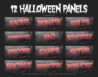 Paneles de Twitch de Halloween: Superposiciones de transmisión rojas y espeluznantes (descarga digital)