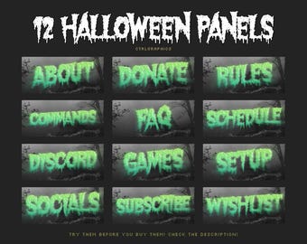 Paneles de Twitch de Halloween espeluznantes: Superposiciones de transmisión verdes y espeluznantes (descarga digital)