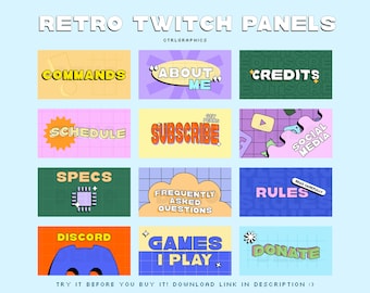 Paneles retro de Twitch: Decoración colorida para tu transmisión (descarga digital)
