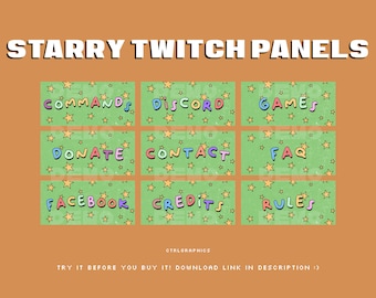 17 paneles de Twitch estrellados coloridos / Paneles de inspiración retro / Dibujos animados de los 90.