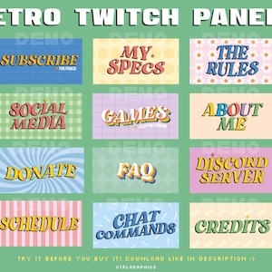 Retro Twitch Panels / 50s 60s 90s Pastel Panels.