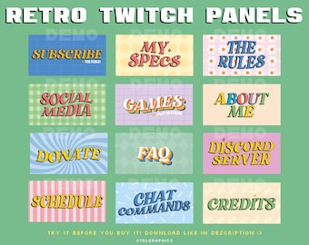 Paneles retro de Twitch / Paneles pastel de los años 50, 60 y 90.