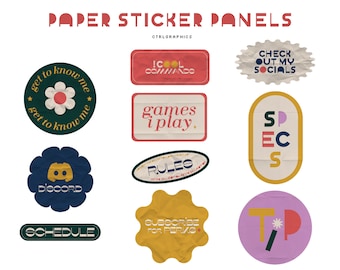 Paneles de Twitch con pegatinas de papel vintage (descarga digital)