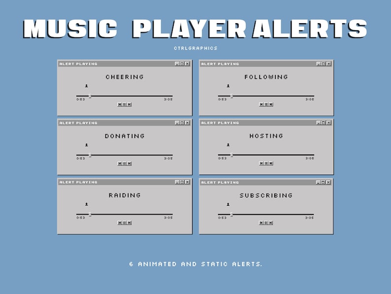 6 Animated Music Player Alerts for Twitch / 90s Windows / Youtube and