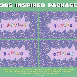 90s Inspired Show Streaming Package / Twitch & Youtube Overlays / Scenes / Labels / Panels.