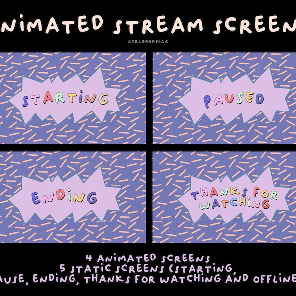 90s Show Inspired Screens for Streaming / Twitch & Youtube Overlays / 5 Retro Animated Screens