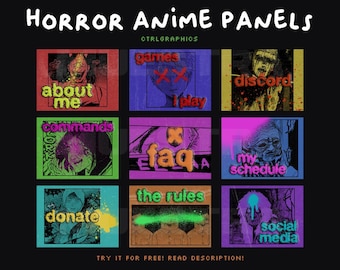Paneles de Twitch de Anime Horror: Gráficos de transmisión de manga (Descarga digital)