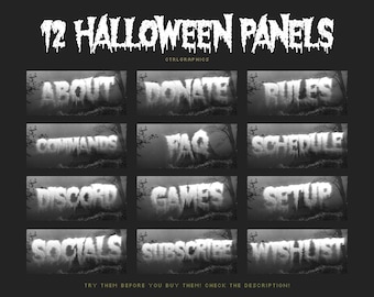 Paneles de Twitch de Halloween espeluznantes: Diseño blanco vintage (descarga digital)