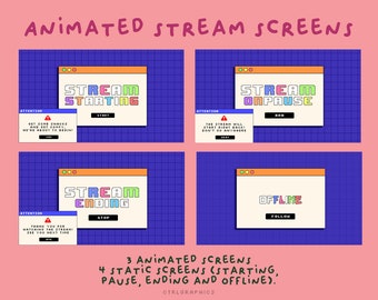 Animated Stream Screens | Grid Aesthetic Twitch Overlays (Digital Download)