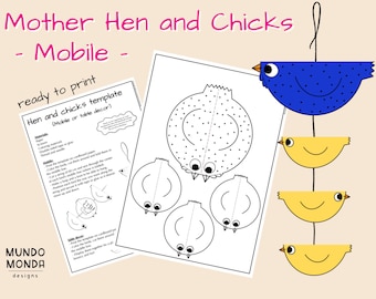 Mother Hen and Chicks Mobile / Coloring activities/ Easter Coloring for Kids / Color-me hen and chicks / Easter craft for kids/ DIY kid