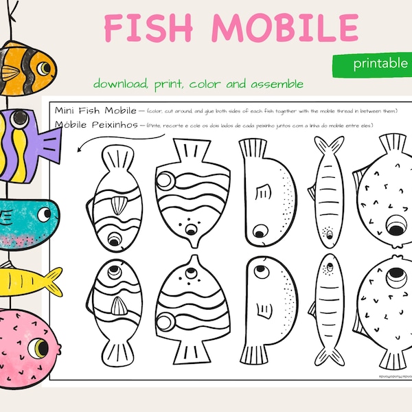 DIY Fish Paper Mobile: Printable Coloring Craft (Digital Download)