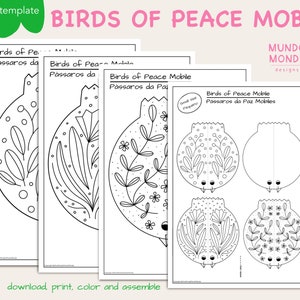 Birds of Peace Printable DIY Mobile Ornament/ Digital Download Activity /Paper Craft for Home Decor / DIY craft / coloring mobile template