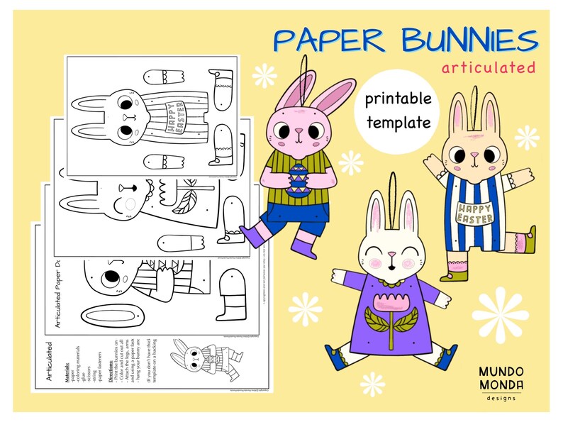 Printable Articulated Paper Doll Bunny: Easter Craft for Kids (PDF) - Etsy