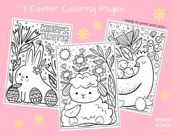 Easter Coloring pages / Easter Bunny Coloring for Kids / Color-me Easter Lamb / Coloring Easter craft for kids/ Hen coloring page/