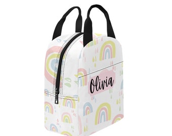 Personalisierte Regenbogen-Lunch-Tasche, personalisierter Lunchbag, Schul-Lunch-Beutel, Arbeits-Lunch-Beutel, Schulanfang, Geburtstagsgeschenk