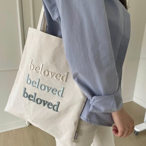 Geliebte Canvas Tasche, Canvas Tragetasche mit Innentasche, Canvas Tote Bag mit innen Reißverschluss, Ästhetische Canvas Tasche, Back to school Bag Bild 1