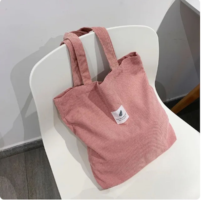 Cord Einkaufstasche, rosa Einkaufstasche, Einkaufstasche für die Universität, Einkaufstasche mit Tasche Bild 4