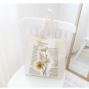 Chamomille Canvas Tote Bag, Heliotrope Canvas Tote Bag with Zip, Canvas Tote Bag with Zipper, Aesthetic Canvas Tote Bag, Back to School Bag