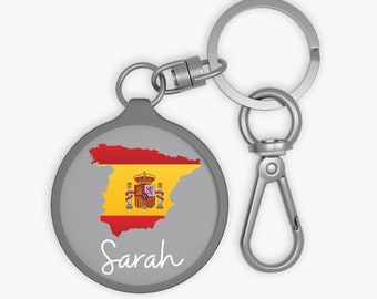 CB Spain With Crest Flag Round Keyring in gift box ENGRAVED FREE 