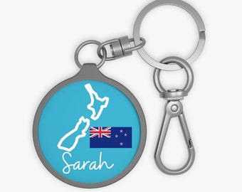 Personalized New Zealand Keychain, New Zealand Keychain, New Zealand Keyring Tag, Gift for Kiwi, Personalized Keychain - FREE SHIPPING