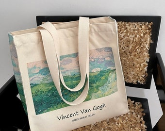 Van Gogh Canvas Tote Bag, Canvas Tote Bag with Zip, Canvas Tote Bag with Zipper, Aesthetic Canvas Tote Bag, Back to School Bag