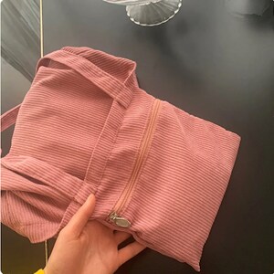 Cord Einkaufstasche, rosa Einkaufstasche, Einkaufstasche für die Universität, Einkaufstasche mit Tasche Bild 3